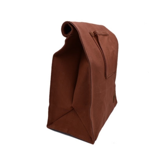 Handmade Reusable LARGE Waxed Canvas Lunch Brown Bag - Picture 2 of 6
